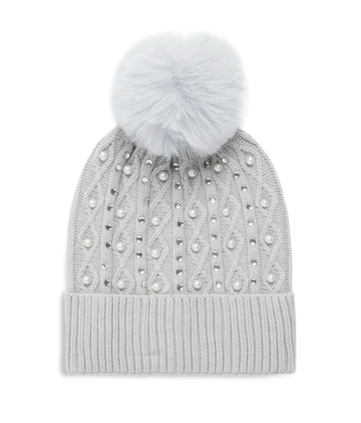 Embellished Faux Fur Pom Pom Beanie