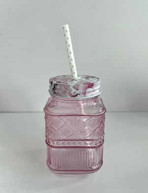 Crystal Mason Jar Glass with Reusable Straw