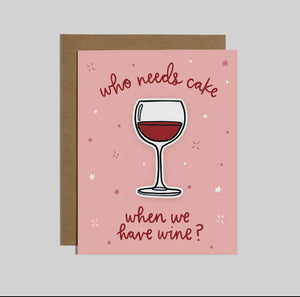 Cake Wine Birthday Card (With Sticker)