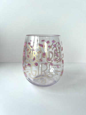 Verre à vin sans pied Birthday Girl (plastique)