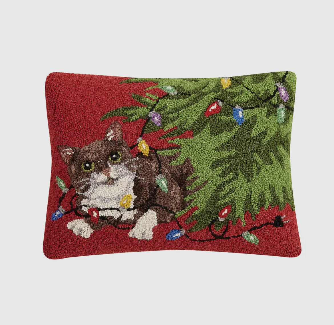 Holiday Cat Under Christmas Tree Hook Pillow