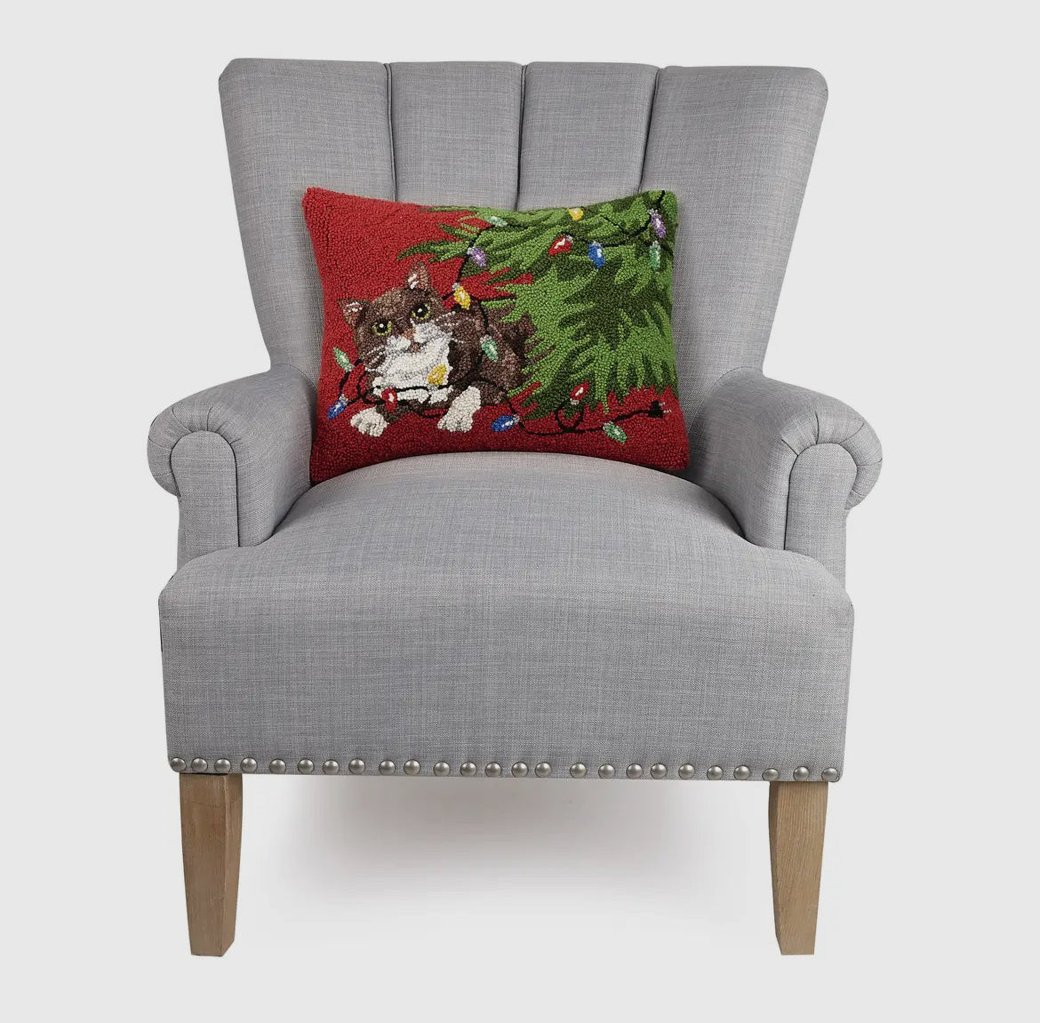 Holiday Cat Under Christmas Tree Hook Pillow