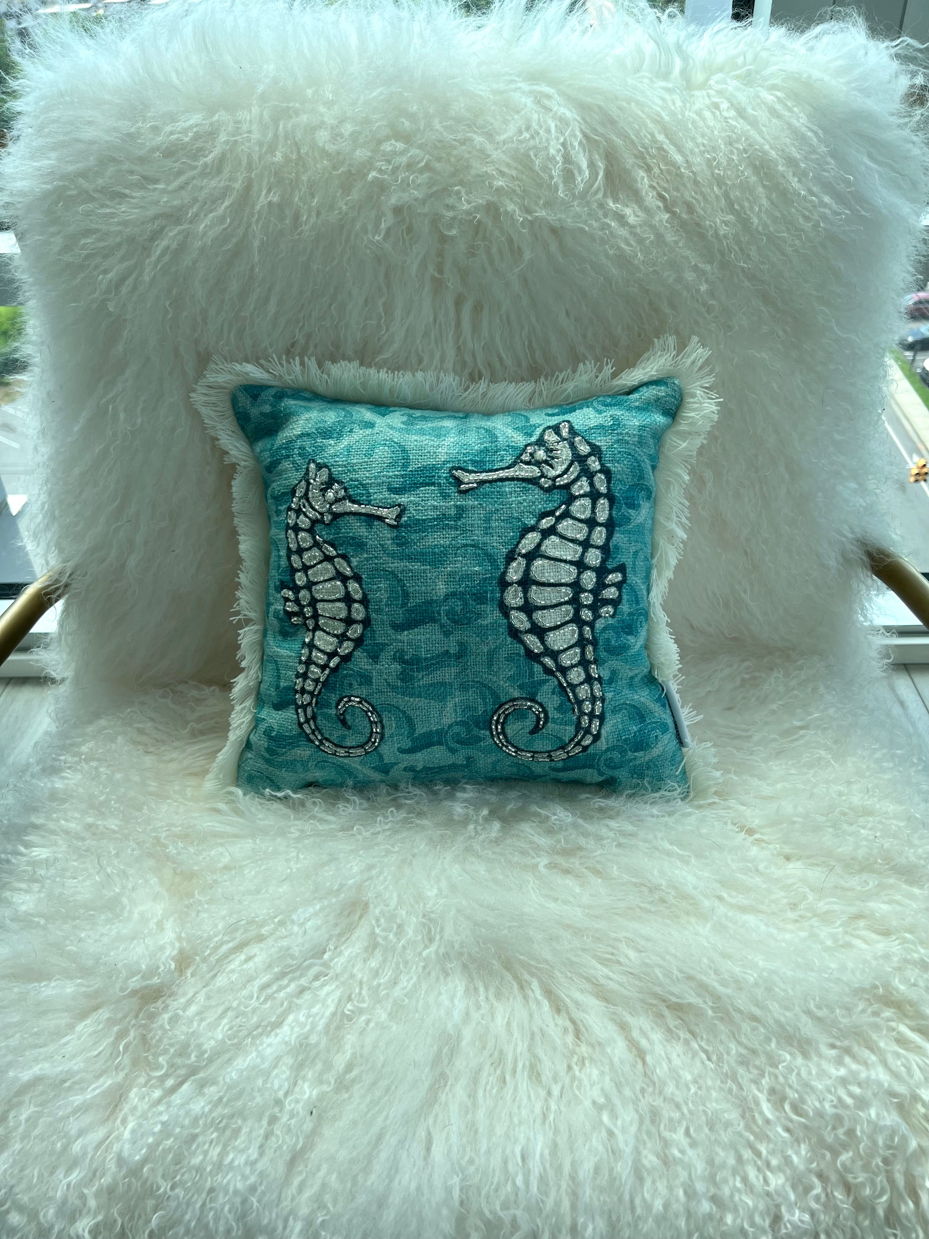 Seahorse Fringe Throw Pillow