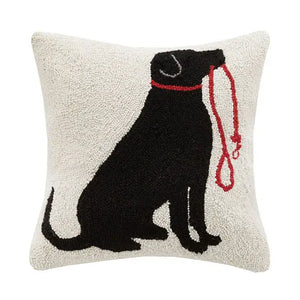 Black Lab With Leash Hook Pillow