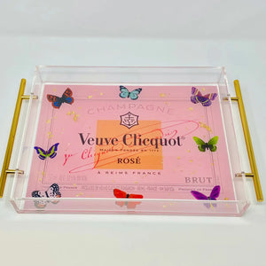 Pink Butterfly Veuve Acrylic Tray