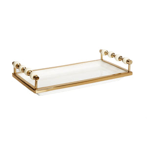 White + Gold Beaded Handle Tray